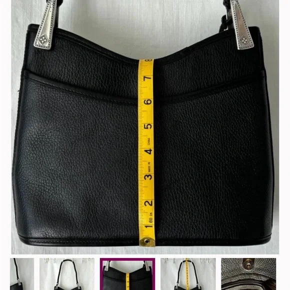 Brighton Gina Black Pebbled and Embossed Brown Trim Leather Hobo Bag (Used) - Picture 7 of 7